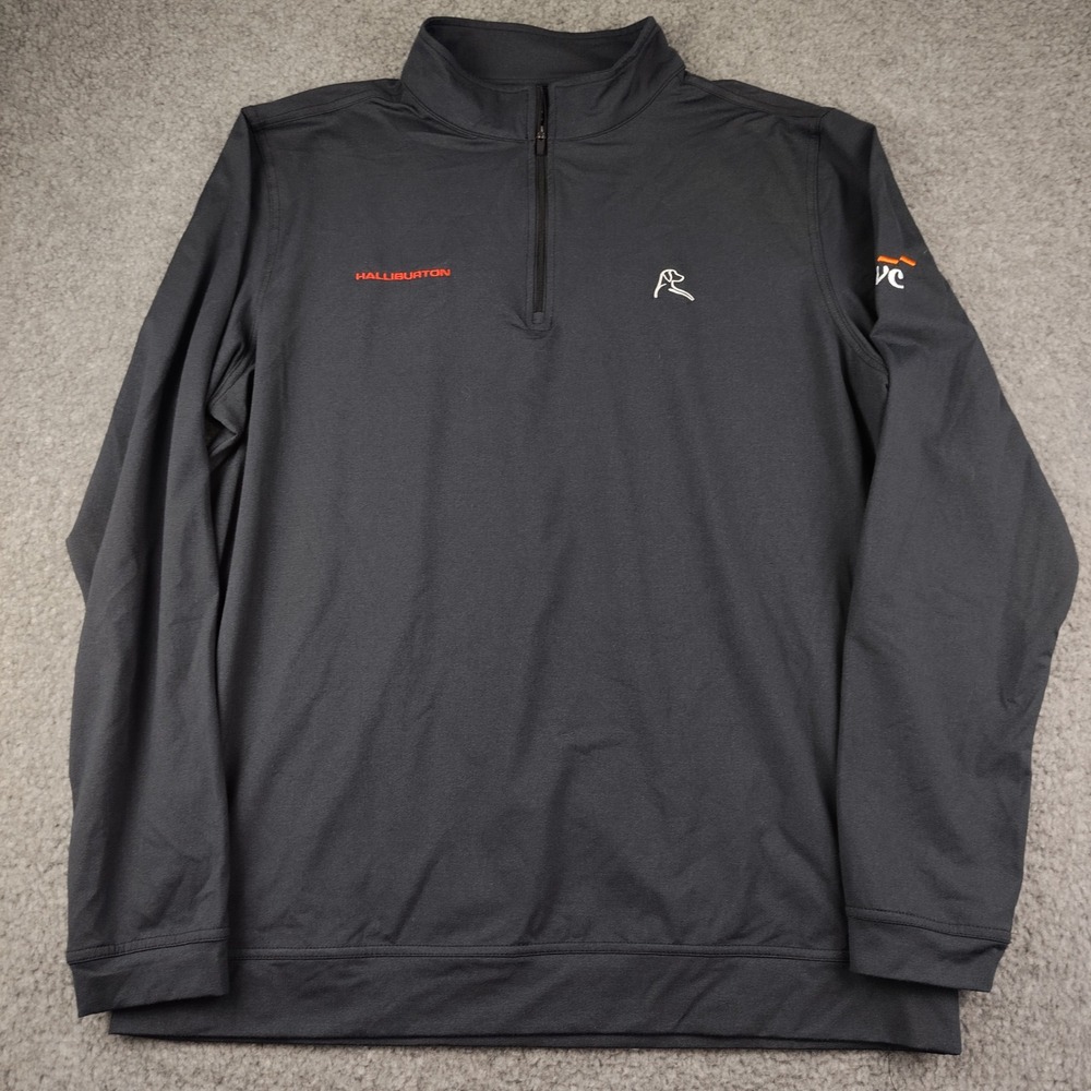 Rhoback Pullover Mens Large 1/4 Zip Black Halliburton Performance Stretch EUC
